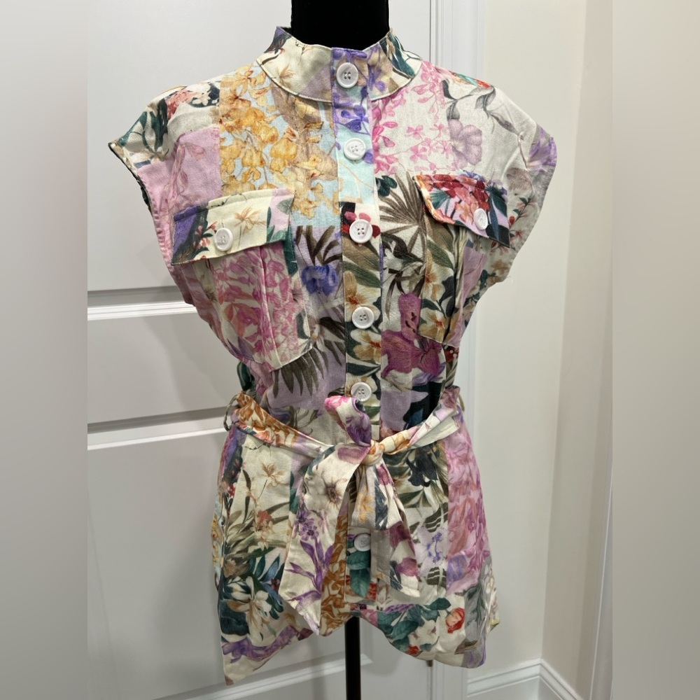 NWT Fate Multicolor Floral Linen Jumpsuit Small